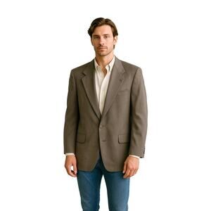 Oscar de la Renta Men’s Brown 2 Button Vintage Suit Jacket 46R